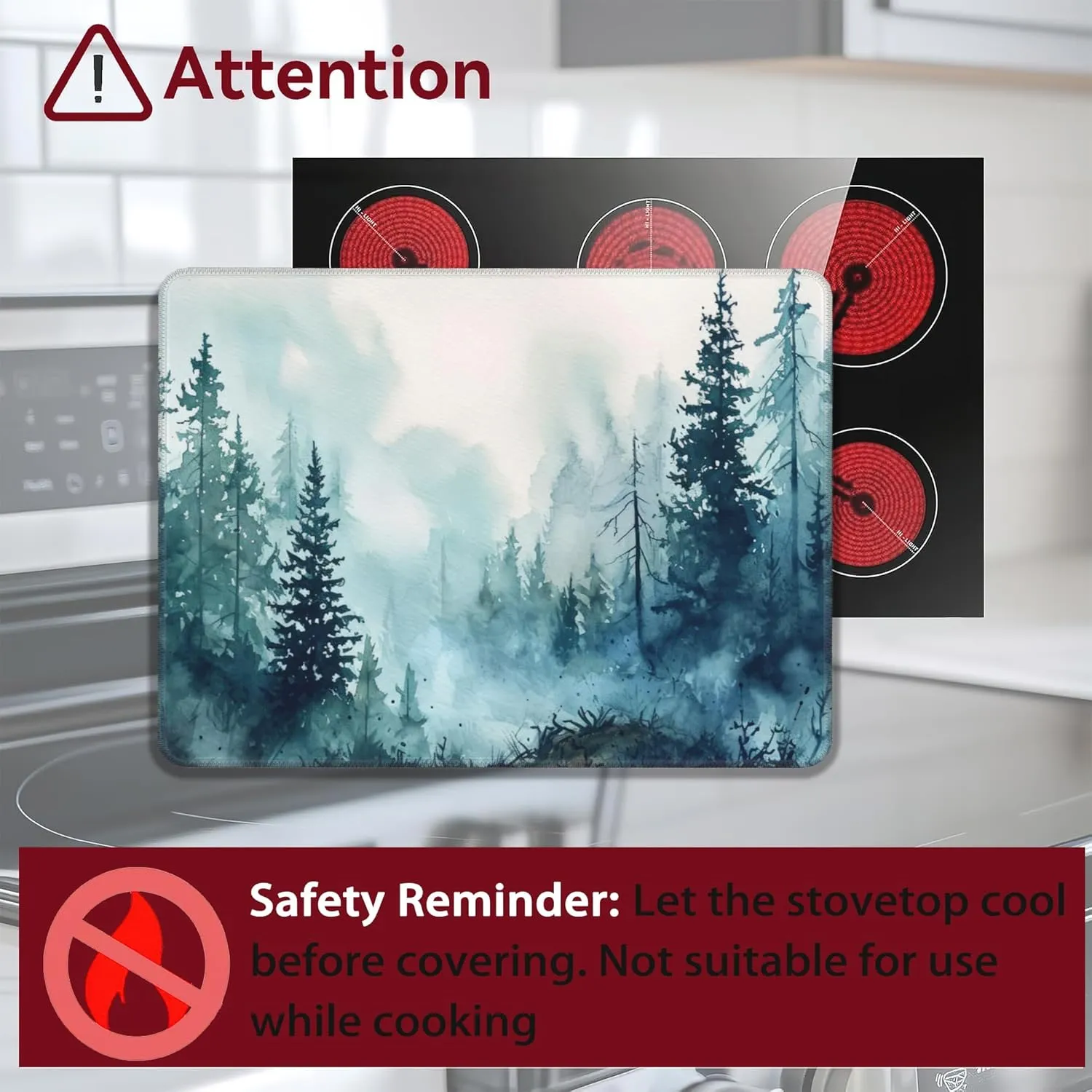 Misty Forest Stove Top Cover for Electric, Glass Ceramic Stove Cover, Heat Resistant Flat Stovetop Protector, Dish Drying Mats for Kitchen