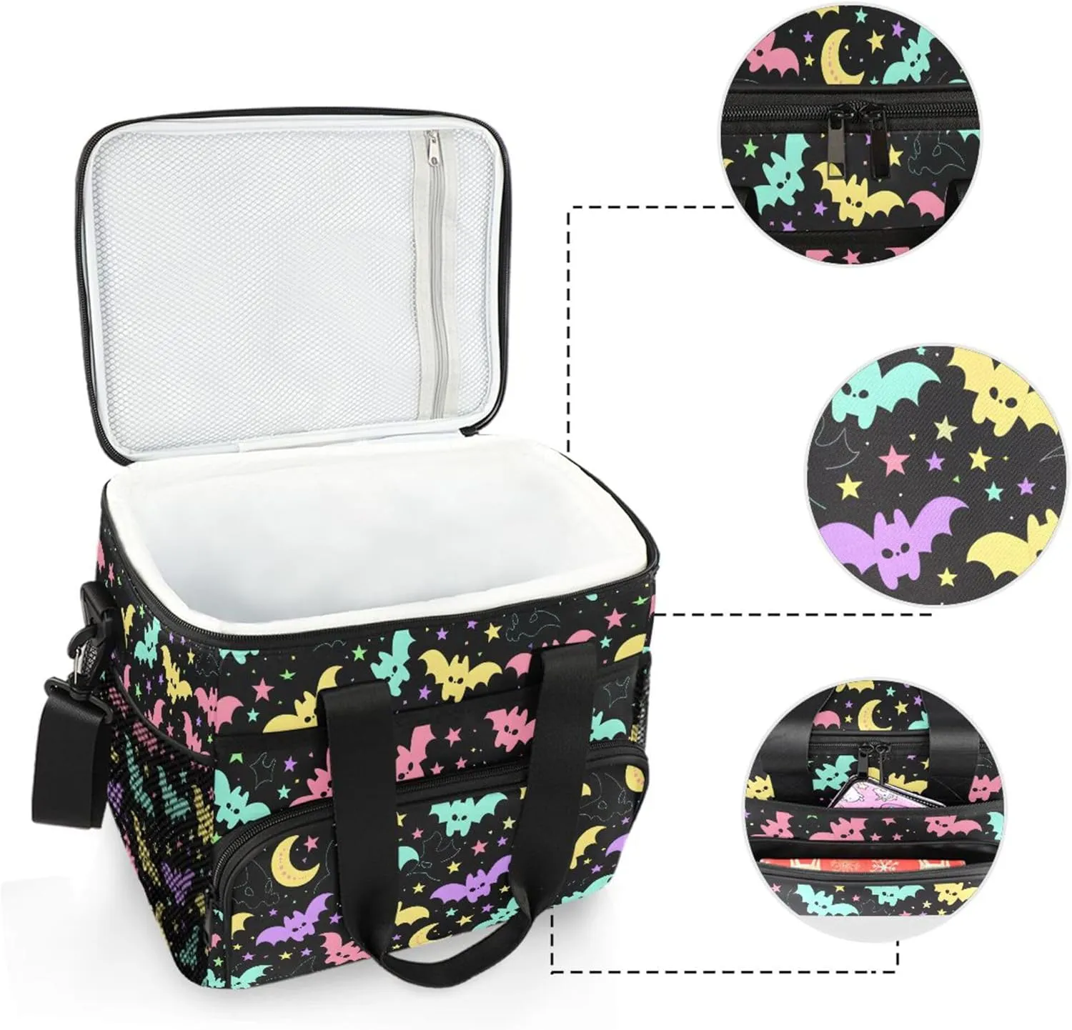 MNSRUU Cooler Bag Gothic Skull Cat Rose Soft Cooler Bag Insulated Lunch Totes Picnic Bag Beach Cooler Lunch Box Container with Adjustable Shoulder Strap