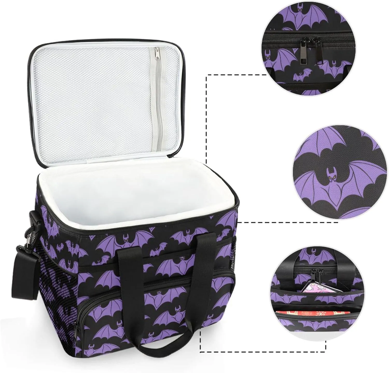 MNSRUU Cooler Bag Gothic Skull Cat Rose Soft Cooler Bag Insulated Lunch Totes Picnic Bag Beach Cooler Lunch Box Container with Adjustable Shoulder Strap