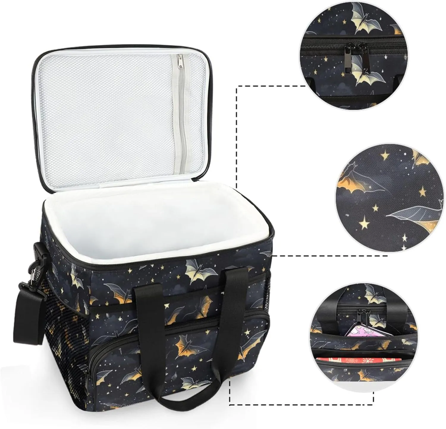 MNSRUU Cooler Bag Gothic Skull Rose Soft Cooler Bag Insulated Lunch Totes Picnic Bag Beach Cooler Lunch Box Container with Adjustable Shoulder Strap