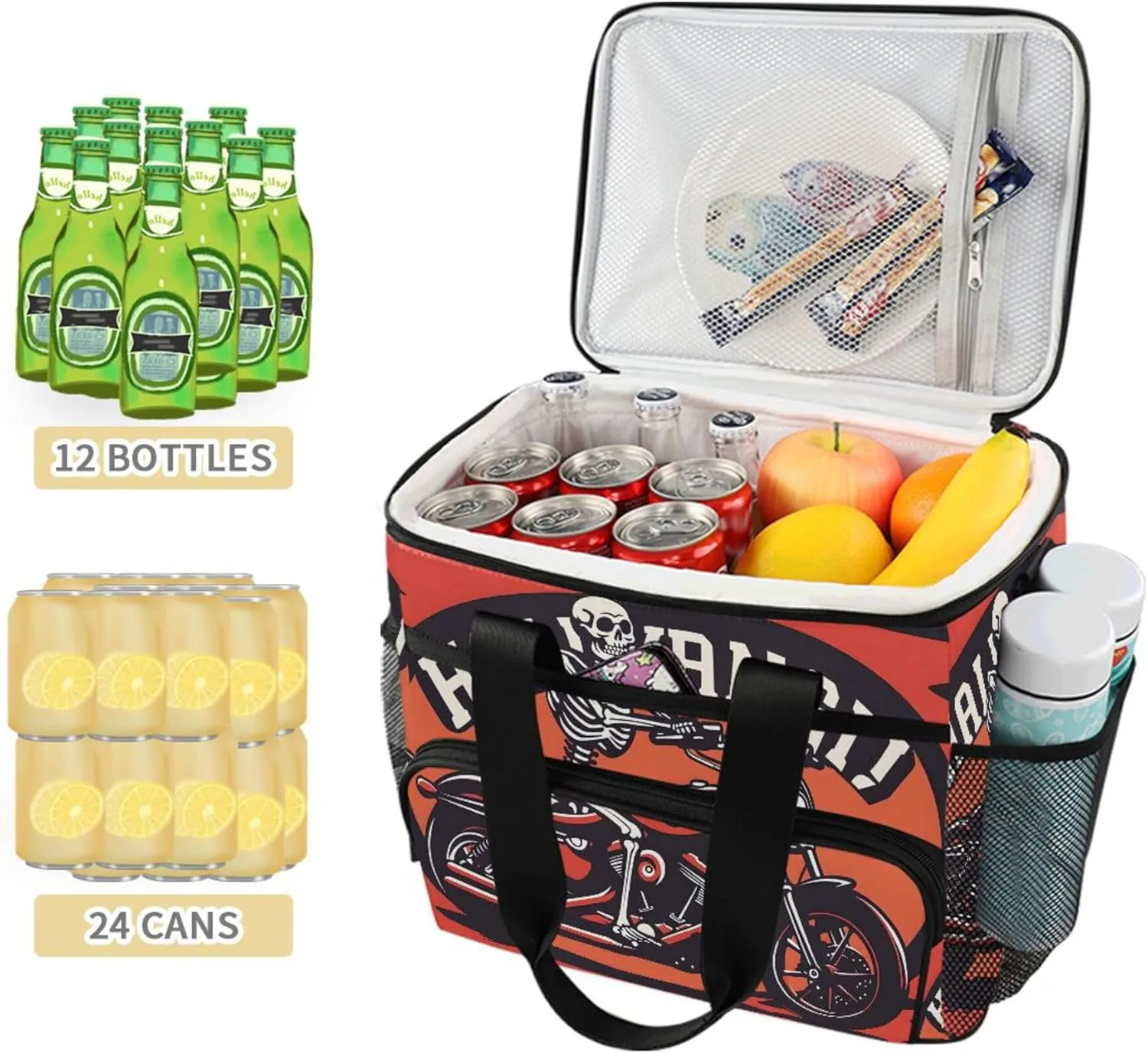 MNSRUU Cooler Bag Skull and Sunflower Soft Cooler Bag Insulated Lunch Totes Picnic Bag Beach Cooler Lunch Box Container with Adjustable Shoulder Strap
