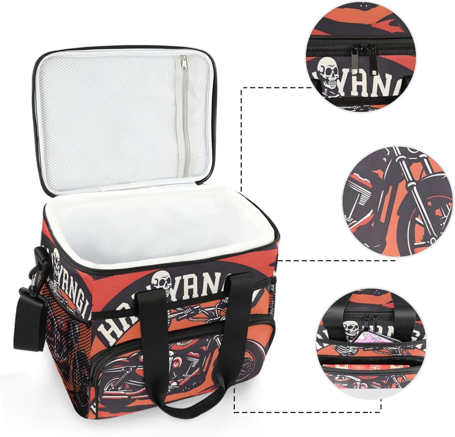 MNSRUU Cooler Bag Skull and Sunflower Soft Cooler Bag Insulated Lunch Totes Picnic Bag Beach Cooler Lunch Box Container with Adjustable Shoulder Strap