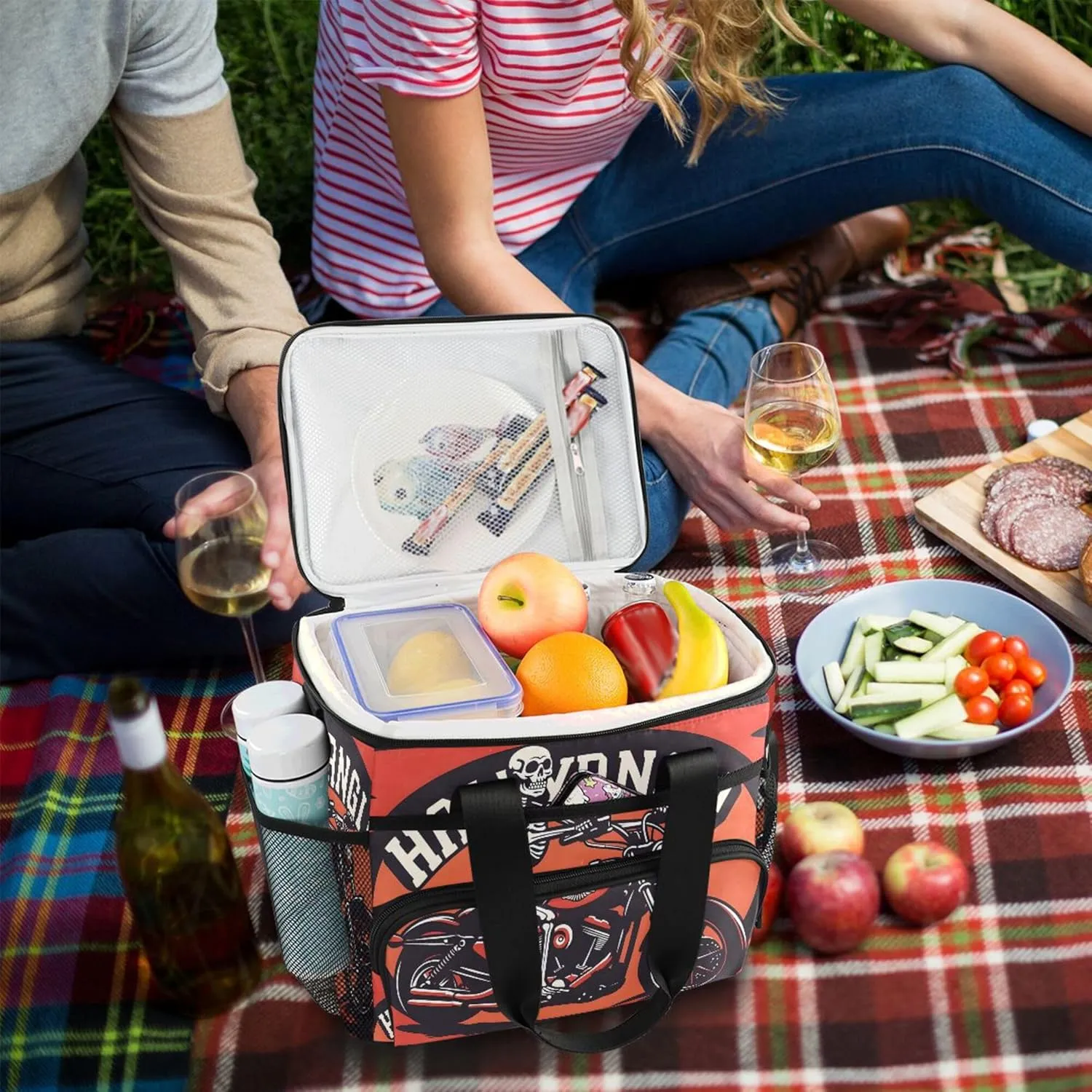 MNSRUU Cooler Bag Skull and Sunflower Soft Cooler Bag Insulated Lunch Totes Picnic Bag Beach Cooler Lunch Box Container with Adjustable Shoulder Strap