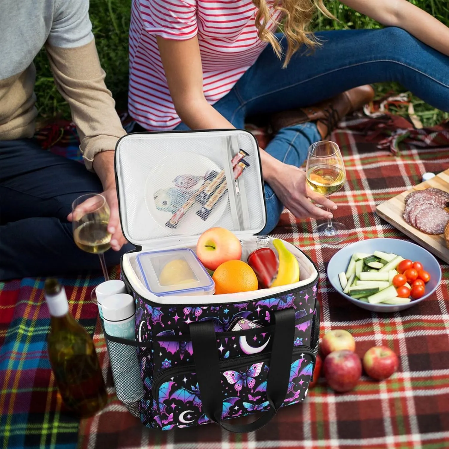 MNSRUU Cooler Bag Skull and Sunflower Soft Cooler Bag Insulated Lunch Totes Picnic Bag Beach Cooler Lunch Box Container with Adjustable Shoulder Strap