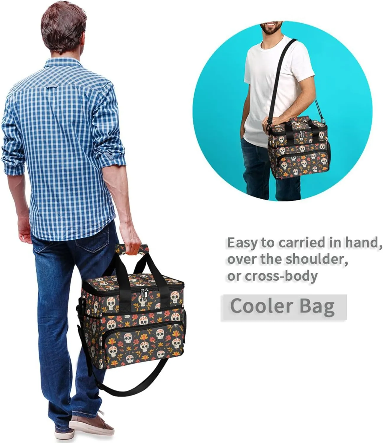 MNSRUU Cooler Bag Skull Stars Soft Cooler Bag Insulated Lunch Totes Picnic Bag Beach Cooler Lunch Box Container with Adjustable Shoulder Strap