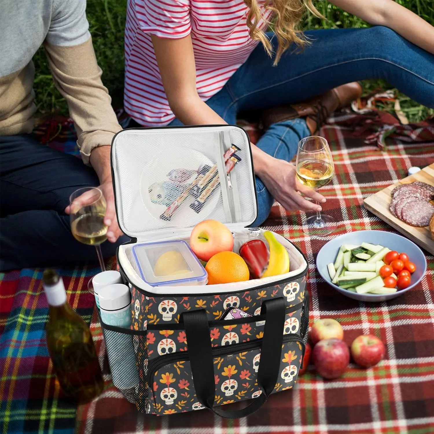 MNSRUU Cooler Bag Skull Stars Soft Cooler Bag Insulated Lunch Totes Picnic Bag Beach Cooler Lunch Box Container with Adjustable Shoulder Strap