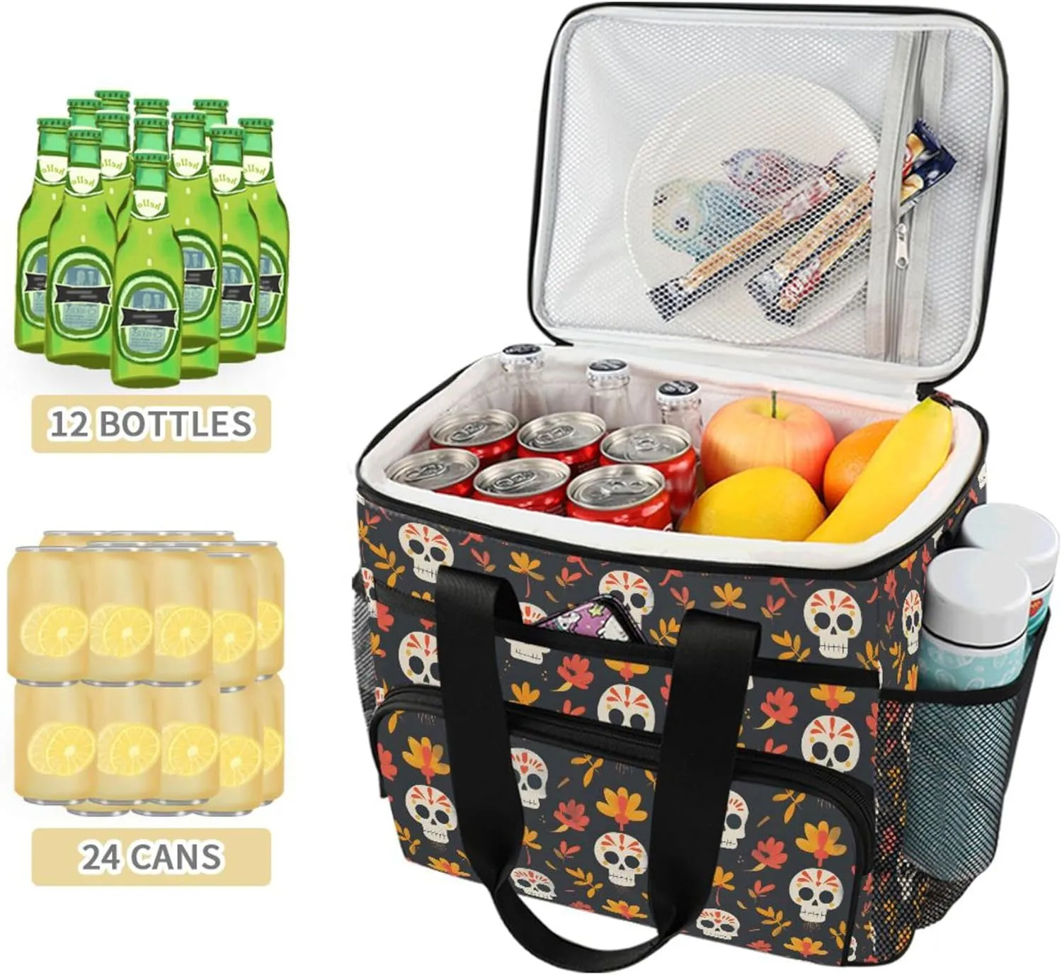 MNSRUU Cooler Bag Skull Stars Soft Cooler Bag Insulated Lunch Totes Picnic Bag Beach Cooler Lunch Box Container with Adjustable Shoulder Strap