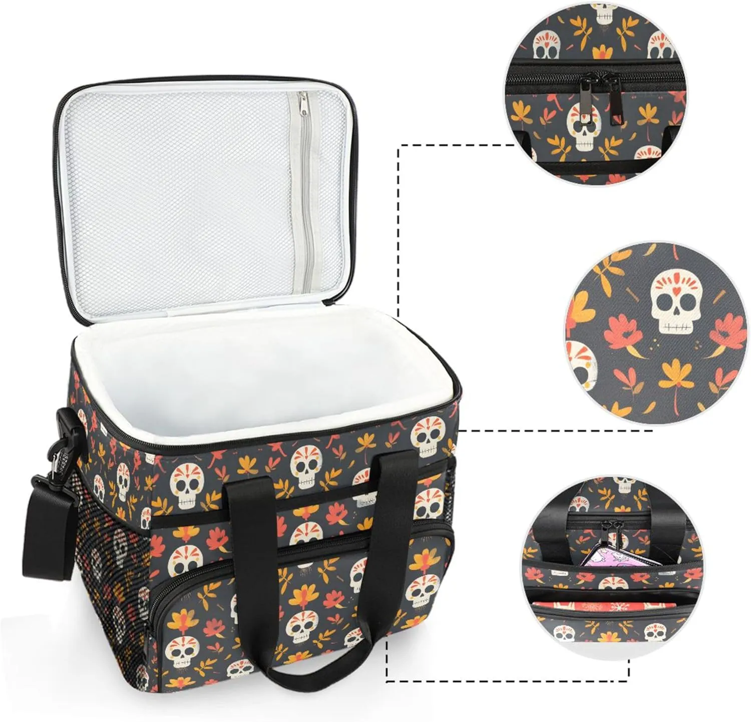 MNSRUU Cooler Bag Skull Stars Soft Cooler Bag Insulated Lunch Totes Picnic Bag Beach Cooler Lunch Box Container with Adjustable Shoulder Strap