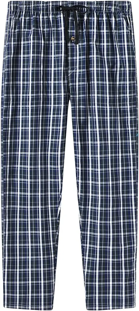 MoFiz Mens Cotton Pajama Pants Lightweight Lounge Sleep Plaid Bottoms with Pockets Drawstring