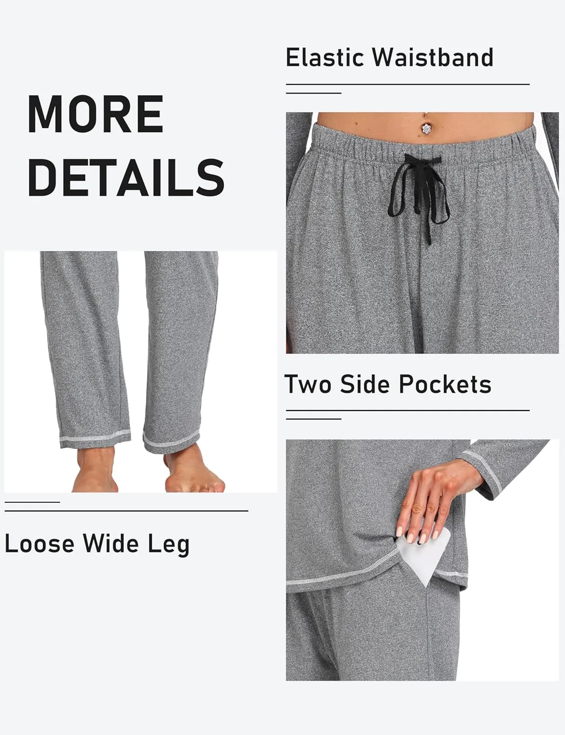 MoFiz Women's Pajamas Sets Long Sleeve with Plaid Pants Soft Sleepwear 2 Piece Pjs Lightweight Lounge Set with Pockets