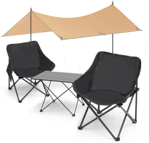 MoNiBloom Camping Table and Chairs Folding Set, Portable Foldable Roll Up Tables and Camping Tent Tarps Waterproof Portable 13 FT Ripstop DurableTarp for 10 Perso