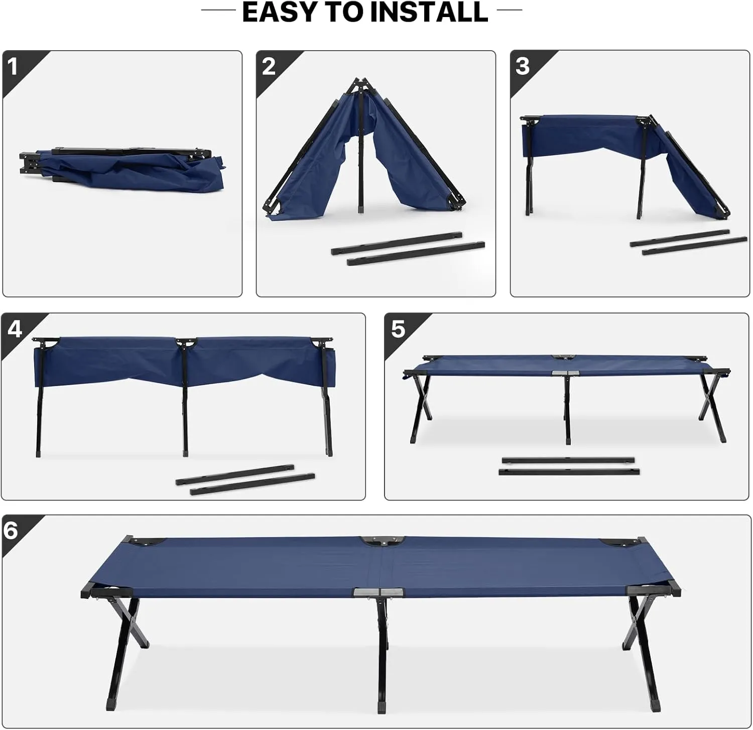 MoNiBloom Folding Sleeping Cot for Adults, Portable Traveling Bed with Carry Bag Load Up to 330lbs Capacity, Navy Blue