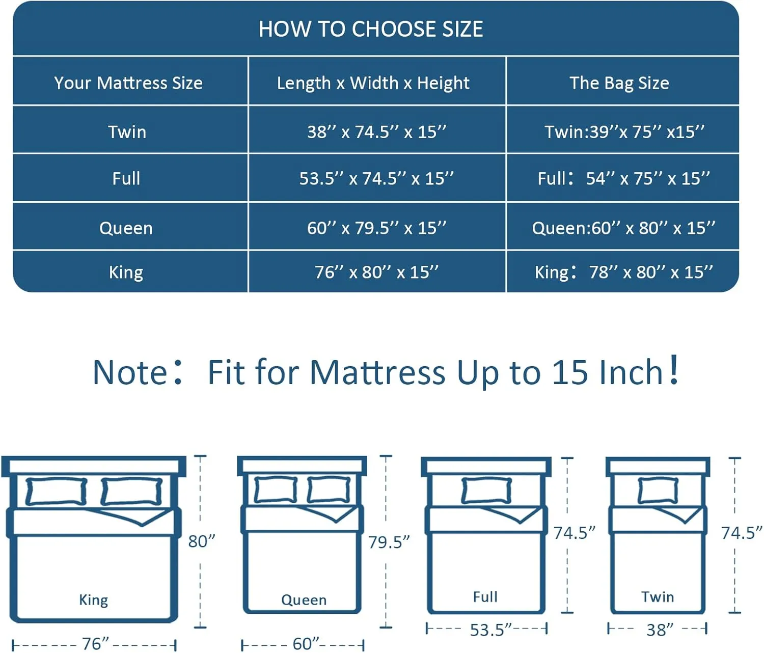 Moonsea King Waterproof Mattress Storage Bag, Reusable and Easy to Use, Strong Zipper, Fits Mattresses Up to 15 Inches