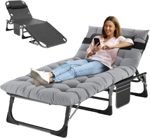 MOPHOTO Folding Chaise Lounge Chair 5-Position, Folding Cot, Heavy Duty Patio Chaise Lounges for Outside, Poolside, Beach, Lawn, Camping