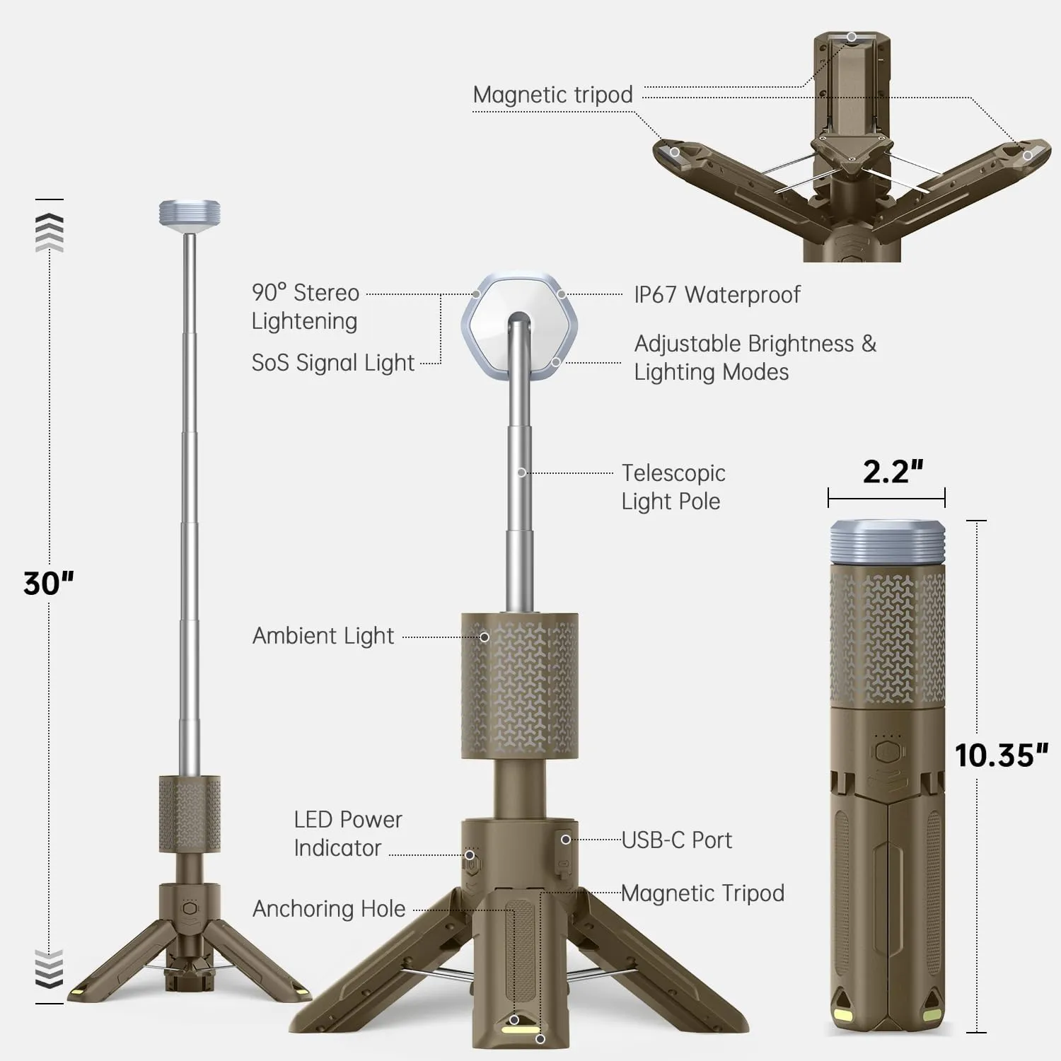 MORIKO Camping Lights Rechargeable Telescopic, Portable Collapsible Magnetic Lantern Camping Essentials, 10,500mAh IP67 Waterproof LED Flashlights, Camping Gear for Hiking Fishing Travel Emergency