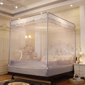 Mosquito Net Bed Canopy 360° Anti-Mosquito Tent 3 Side Door Camping Anti-Fall Bed 100% Polyester Curtain Netting Bedding Yurt,Gray,1.5m
