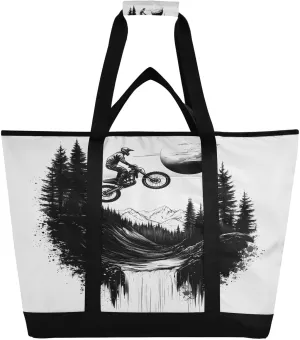 Motorcycle Rider Reusable Insulated Lunchbox Cooler Bag, Leakproof Kitchen Grocery Bag Collapsible Portable Cooler Tote Bag for Picnic, Camping, Office, Travel