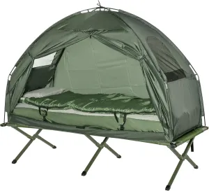 Multifunctional Folding Camping Cots for Adults Elevated Tent with Sleeping Bag Thick Air Mattress Pad Portable Single Cot Bed, Quick Setup Design