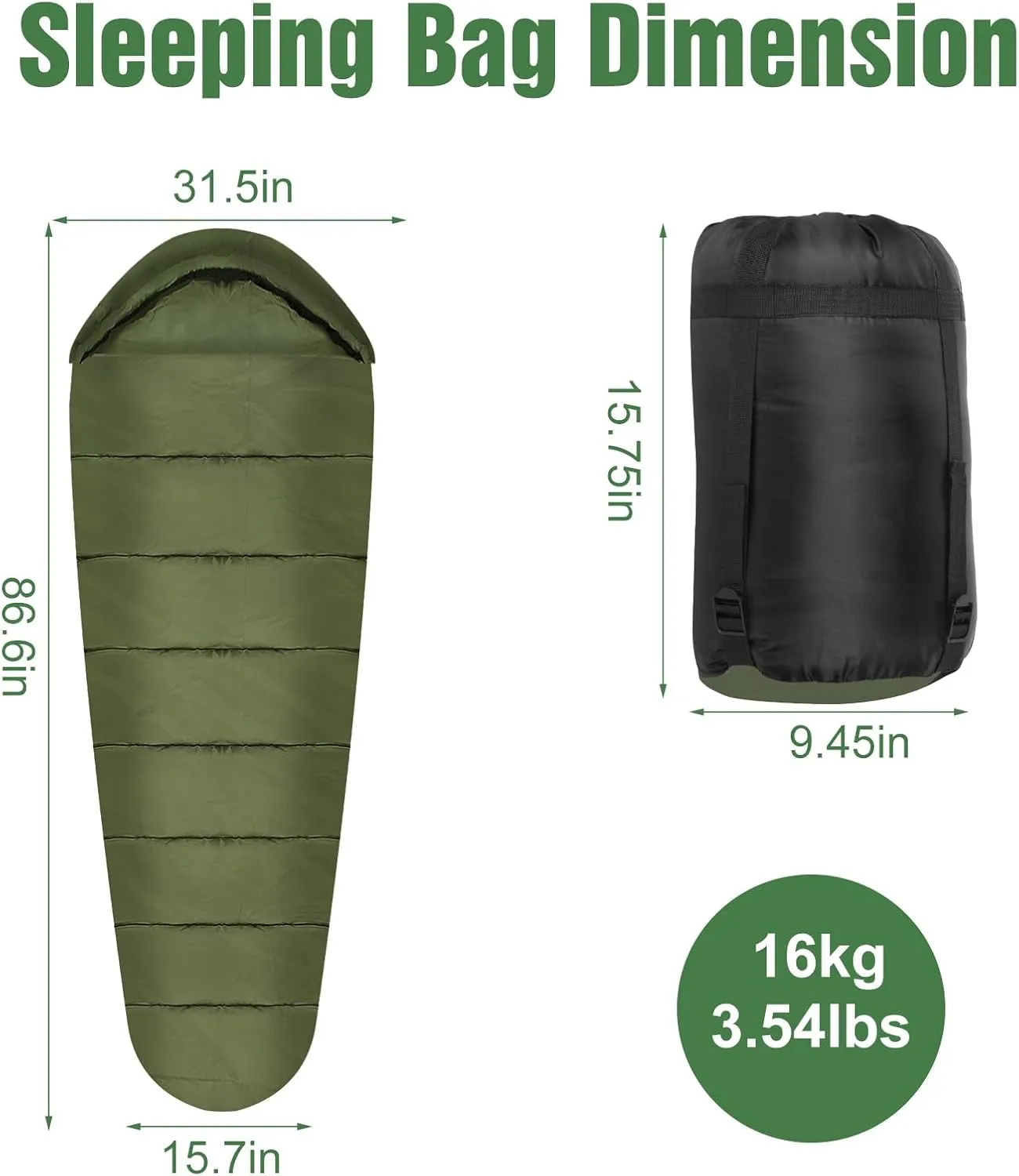 Mummy Sleeping Bag, Sleeping Bags for Adults Cold Weather, 3 Season Camping Hiking Backpacking Sleeping Bags, Compact 0 Degree Sleeping Bag, Lightweight Waterproof, with Compression Bags