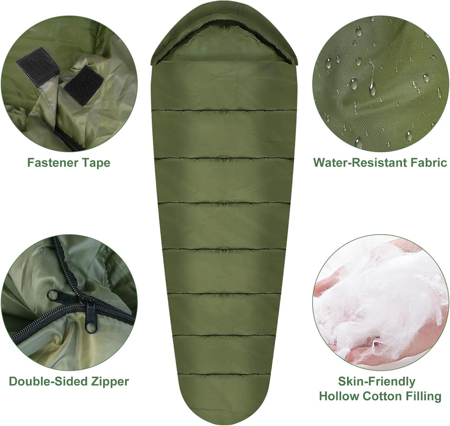 Mummy Sleeping Bag, Sleeping Bags for Adults Cold Weather, 3 Season Camping Hiking Backpacking Sleeping Bags, Compact 0 Degree Sleeping Bag, Lightweight Waterproof, with Compression Bags