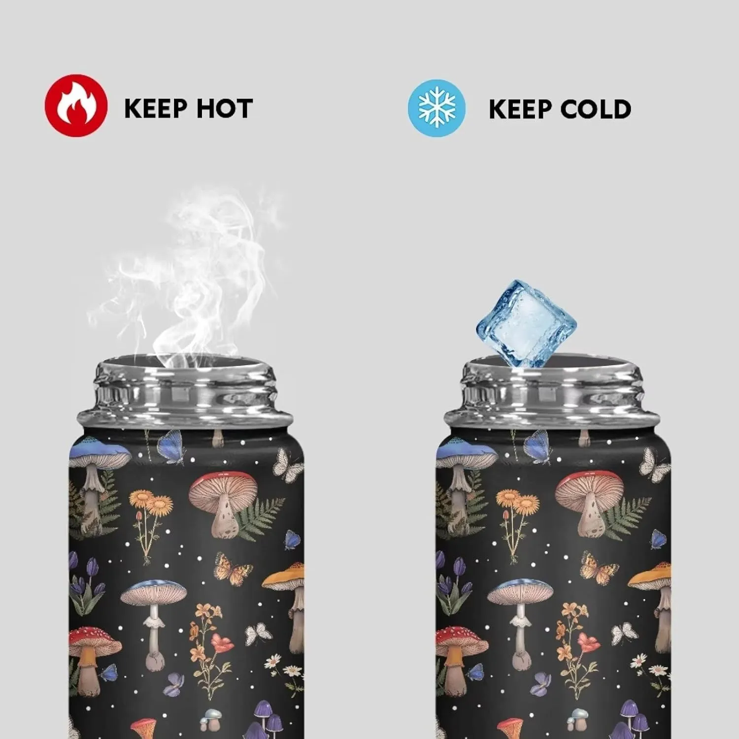 Mushroom Print Insulated Stainless Steel Water Bottle with Top Handle 20 Oz Vacuum Stainless Steel Sports Travel Water Bottle for Women Men