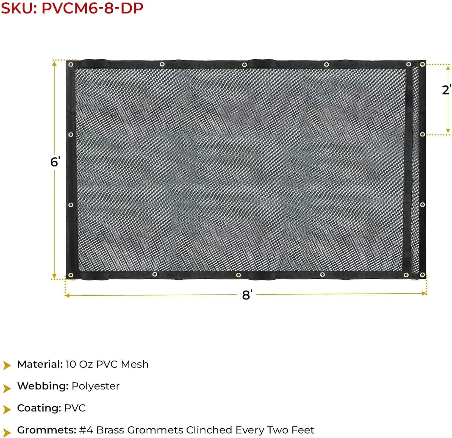 Mytee Products 6' x 8' Dump Truck Vinyl Coated Mesh Tarps Cover with 6 Inch 10oz Double Pocket