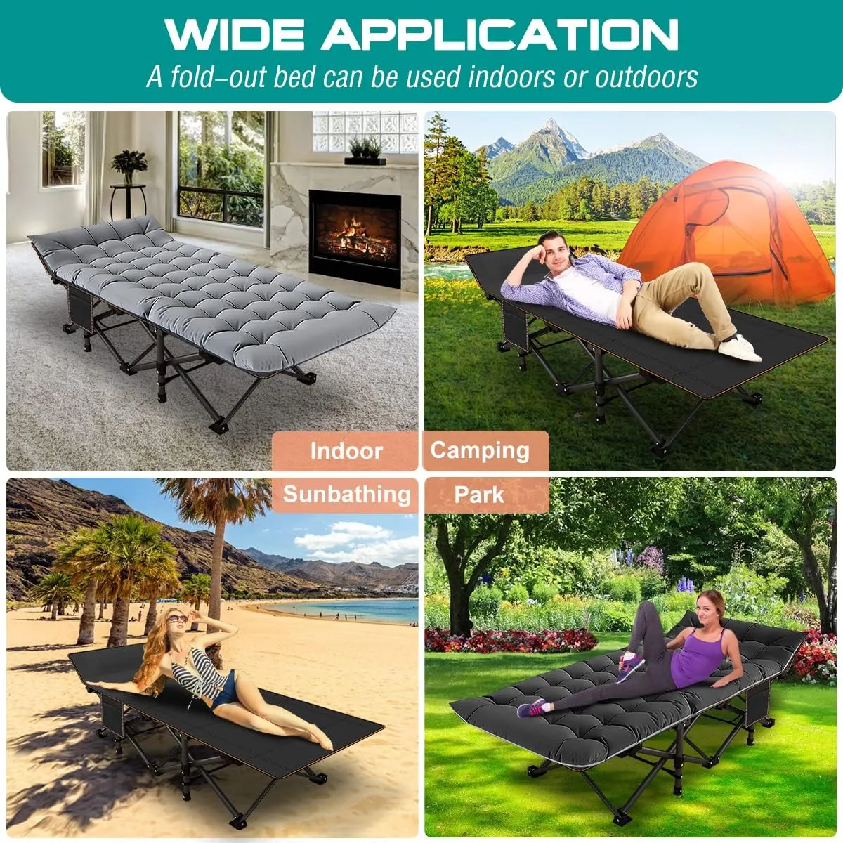 NAIZEA Folding Camping Cots for Adults, Portable Cot with Mattress Heavy Duty Outdoor Bed with Carry Bag 1200d Oxford Cloth Sleeping Cots for Camping Office Nap Home Guest Beach Travel
