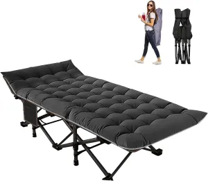NAIZEA Folding Camping Cots for Adults, Portable Cot with Mattress Heavy Duty Outdoor Bed with Carry Bag 1200d Oxford Cloth Sleeping Cots for Camping Office Nap Home Guest Beach Travel