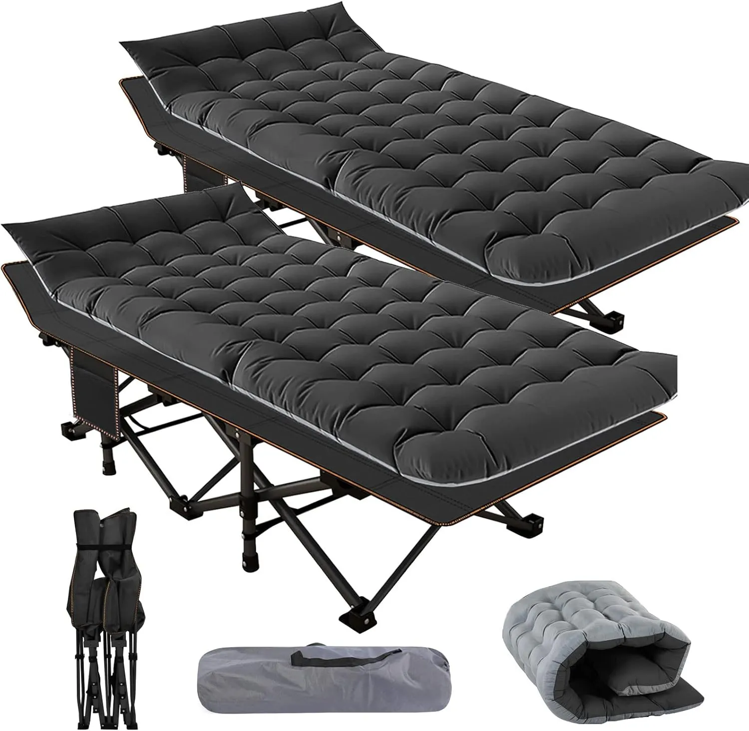 NAIZEA Folding Camping Cots for Adults, Portable Cot with Mattress Heavy Duty Outdoor Bed with Carry Bag 1200d Oxford Cloth Sleeping Cots for Camping Office Nap Home Guest Beach Travel