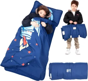 Nap mat - Toddler Nap Mat with Pillow & Fleece Blanket- 21" x 50" -Lightweight Toddler Sleeping Bag for Preschool, Daycare, Travel, Camping Ages 2-7 Years