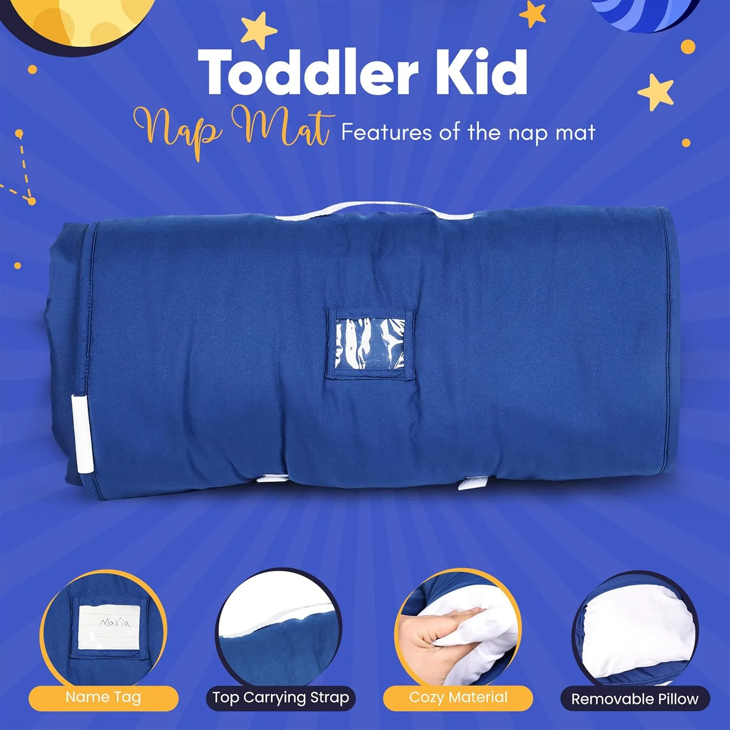 Nap mat - Toddler Nap Mat with Pillow & Fleece Blanket- 21" x 50" -Lightweight Toddler Sleeping Bag for Preschool, Daycare, Travel, Camping Ages 2-7 Years