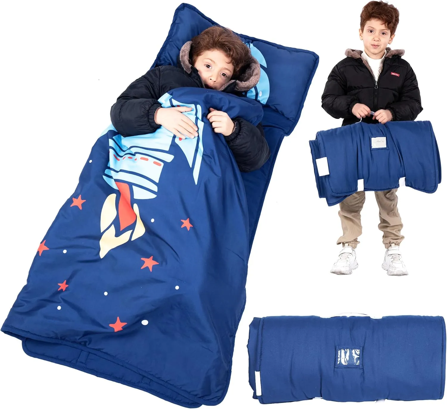 Nap mat - Toddler Nap Mat with Pillow & Fleece Blanket- 21" x 50" -Lightweight Toddler Sleeping Bag for Preschool, Daycare, Travel, Camping Ages 2-7 Years