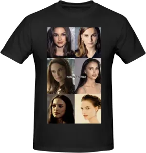 Natalie Music Portman Men's T-Shirts Short Sleeve Cotton Casual Basic Tee Shirts Black