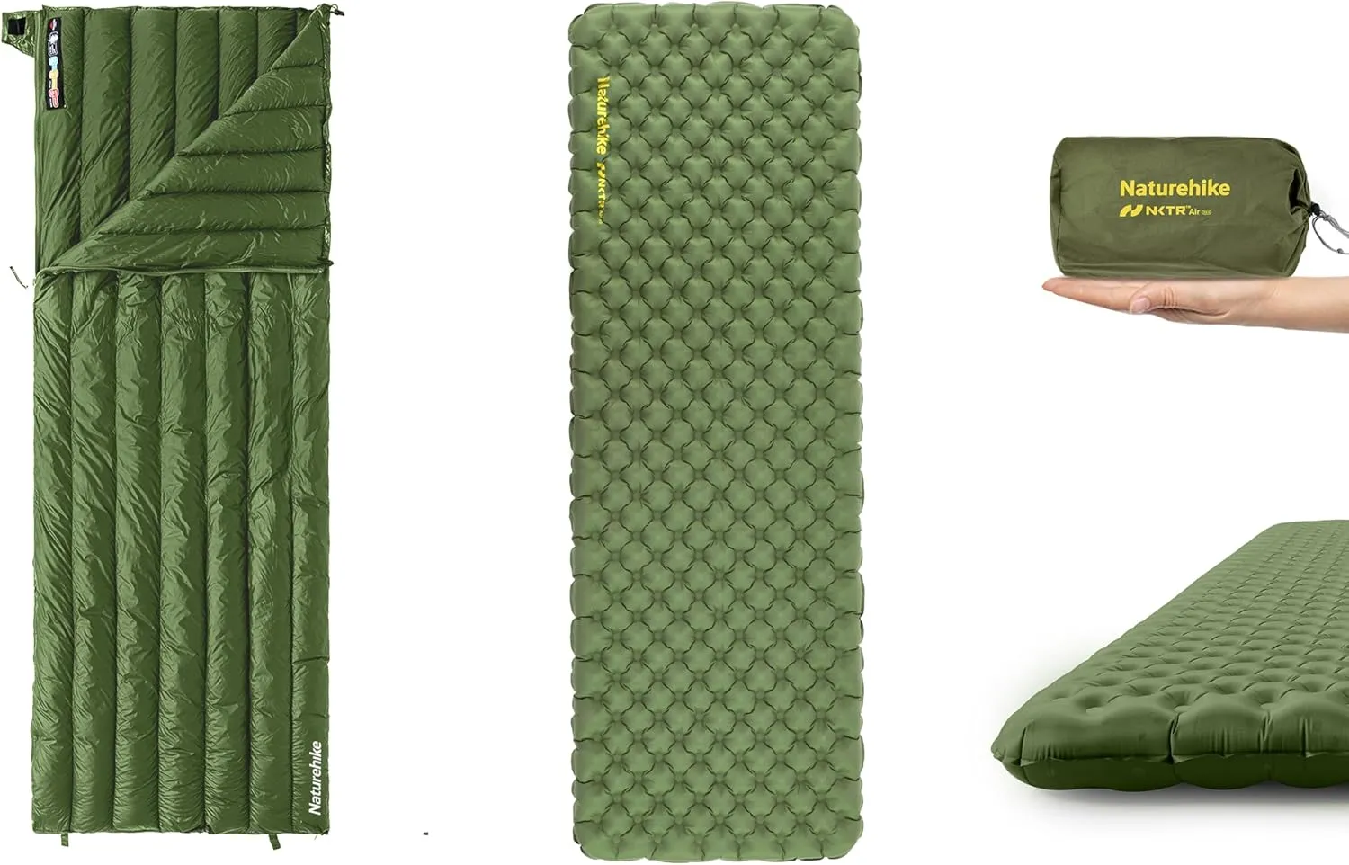 Naturehike 1.25lbs Ultralight Down Sleeping Bag and Ultralight Insulated Inflatable Sleeping Pad 27oz 4.6R