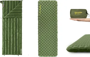 Naturehike 1.25lbs Ultralight Down Sleeping Bag and Ultralight Insulated Inflatable Sleeping Pad 27oz 4.6R