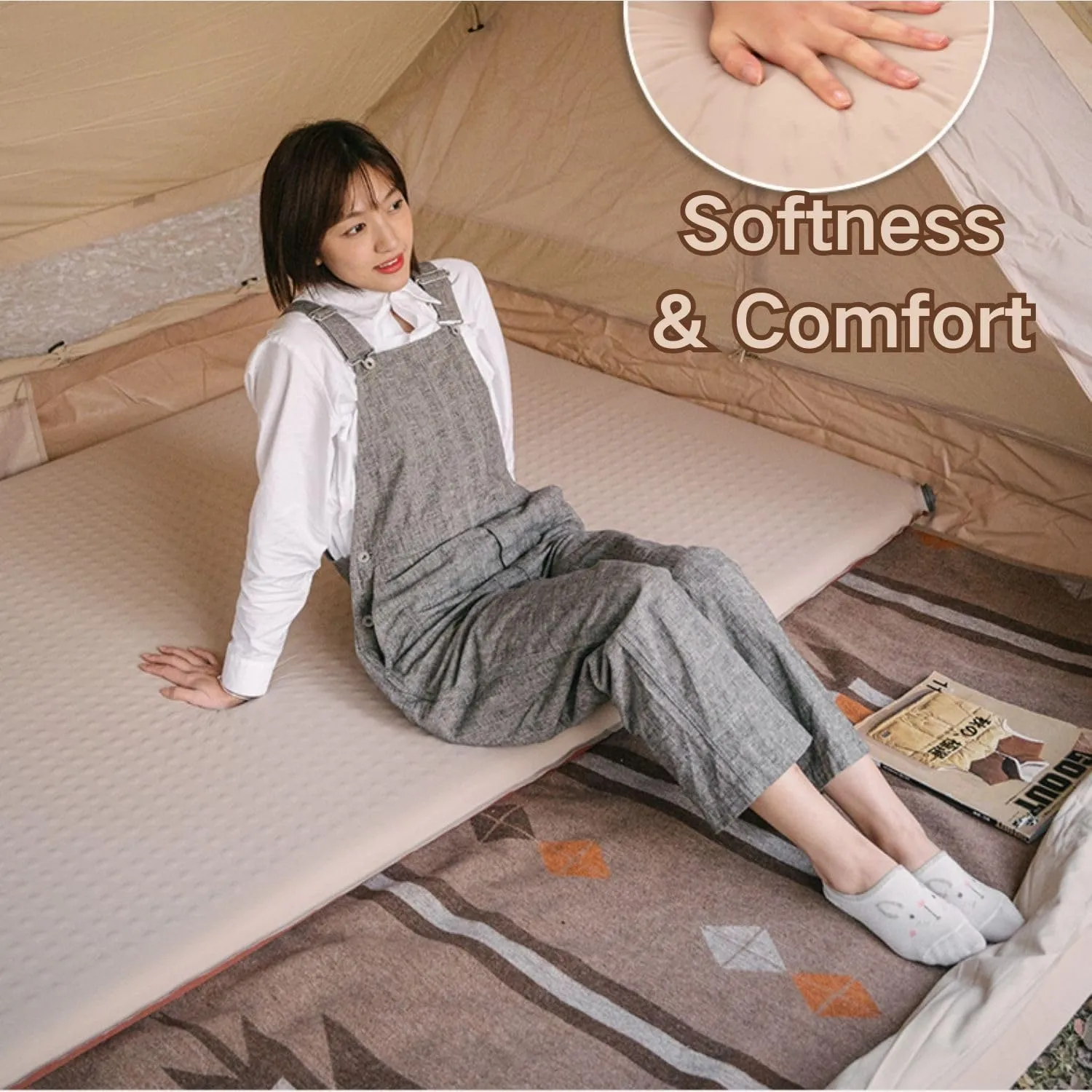 Naturehike 2.36" Thick Self Inflating 1 & 2 Person Sleeping Pad,Quick Insulated & Portable Air Mattress for Backpacking, Hiking, Travel, Tent (Khaki, Double)