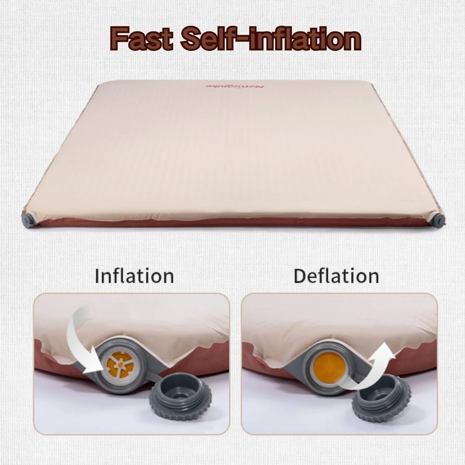 Naturehike 2.36" Thick Self Inflating 1 & 2 Person Sleeping Pad,Quick Insulated & Portable Air Mattress for Backpacking, Hiking, Travel, Tent (Khaki, Double)