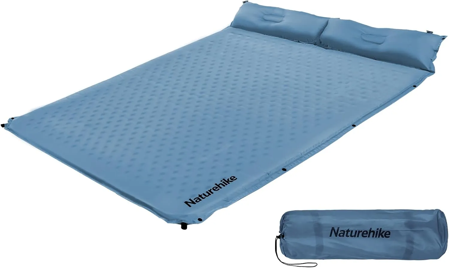Naturehike Camping Sleeping Pad, Ultralight Camping Mat 2 Person with Pillow, Fast Inflating, Memory Foam Sleeping Pad for Hiking, RV Camping, Blue