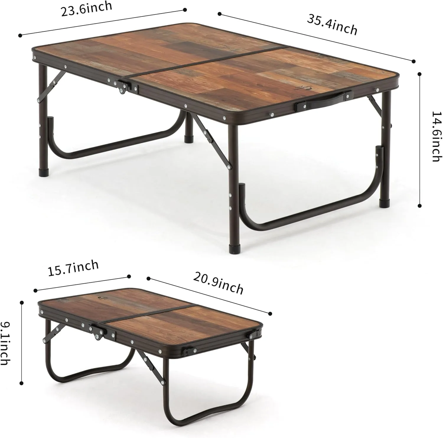 Naturehike Folding Camping Table, Portable Tables with Adjustable Legs, 35.4×23.6×14.6 Inch Foldable Camp Pinic Tables with Carry Bag for Outdoor Camping, BBQ, Travel - Large Retro