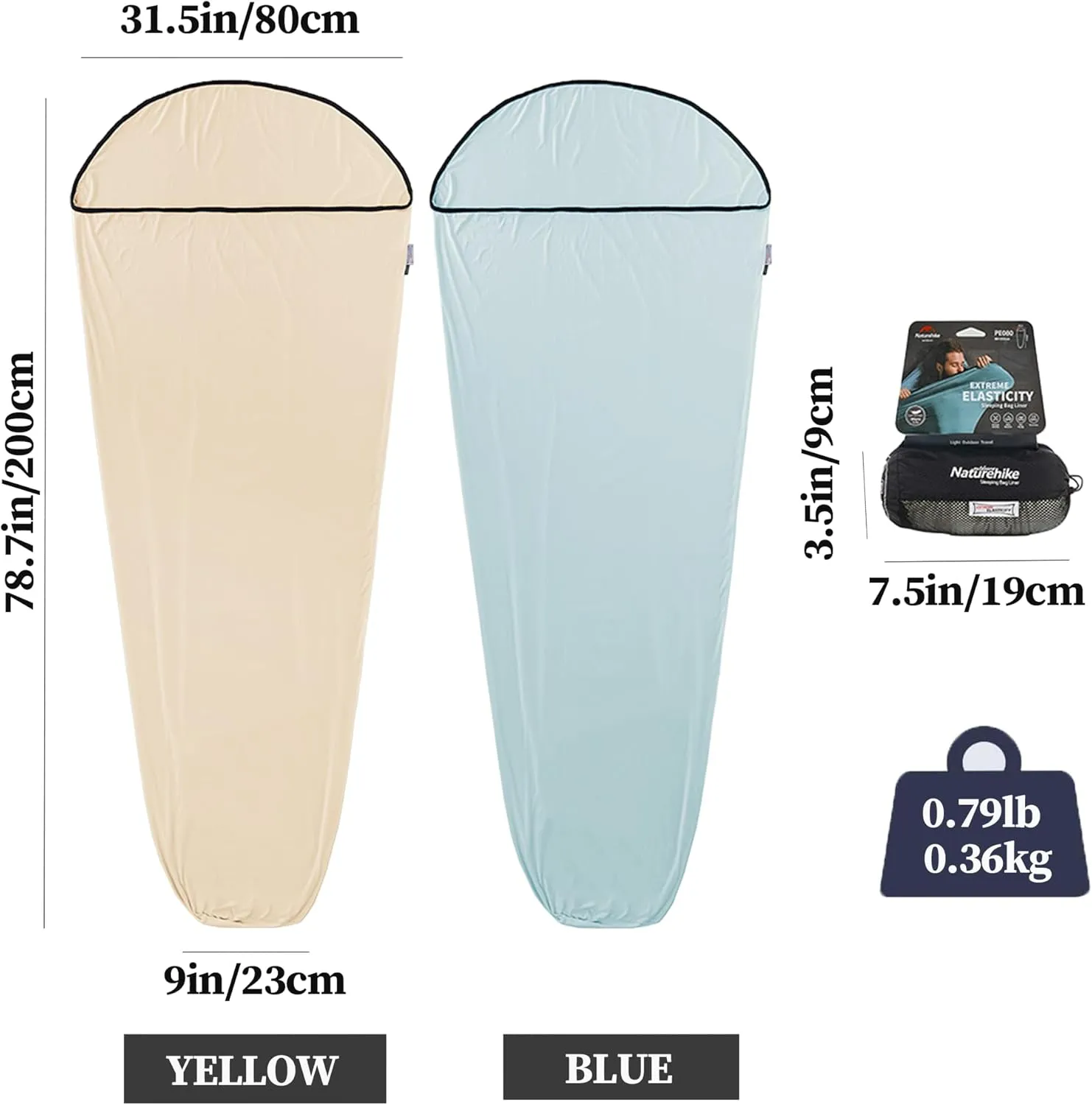 Naturehike Single High Elasticity Sleeping Bag Liner Anti-Tear Camping Sheets Breathable Cool Silky Adult Sleep Sack Lightweight No Zipper Machine Washable for Camping,Hotel and Traveling