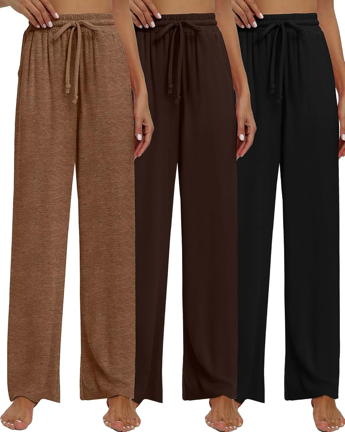 Neer 3 Pack Women's Baggy Sweatpants with Pockets, Wide Leg Yoga Pants Cozy Thick Lounge Pants Drawstring Casual Loose Jogger