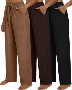 Neer 3 Pack Women's Baggy Sweatpants with Pockets, Wide Leg Yoga Pants Cozy Thick Lounge Pants Drawstring Casual Loose Jogger