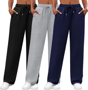 Neer 3 Pack Women's Yoga Pants with Pockets, High Waisted Cozy Lounge Pants Drawstring Sweatpants Loose Wide Leg Jogger