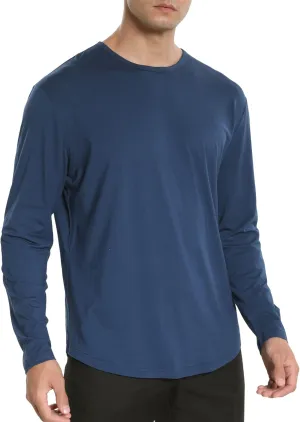 netdraw Men's Ultra Soft Bamboo Viscose T-Shirt Curve Hem Lightweight Cooling Short/Long Sleeve Casual Basic Tee Shirt