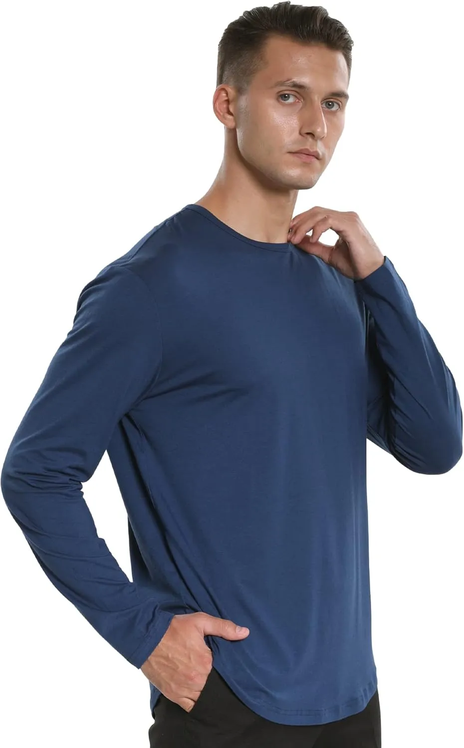 netdraw Men's Ultra Soft Bamboo Viscose T-Shirt Curve Hem Lightweight Cooling Short/Long Sleeve Casual Basic Tee Shirt