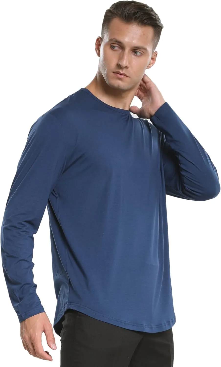 netdraw Men's Ultra Soft Bamboo Viscose T-Shirt Curve Hem Lightweight Cooling Short/Long Sleeve Casual Basic Tee Shirt