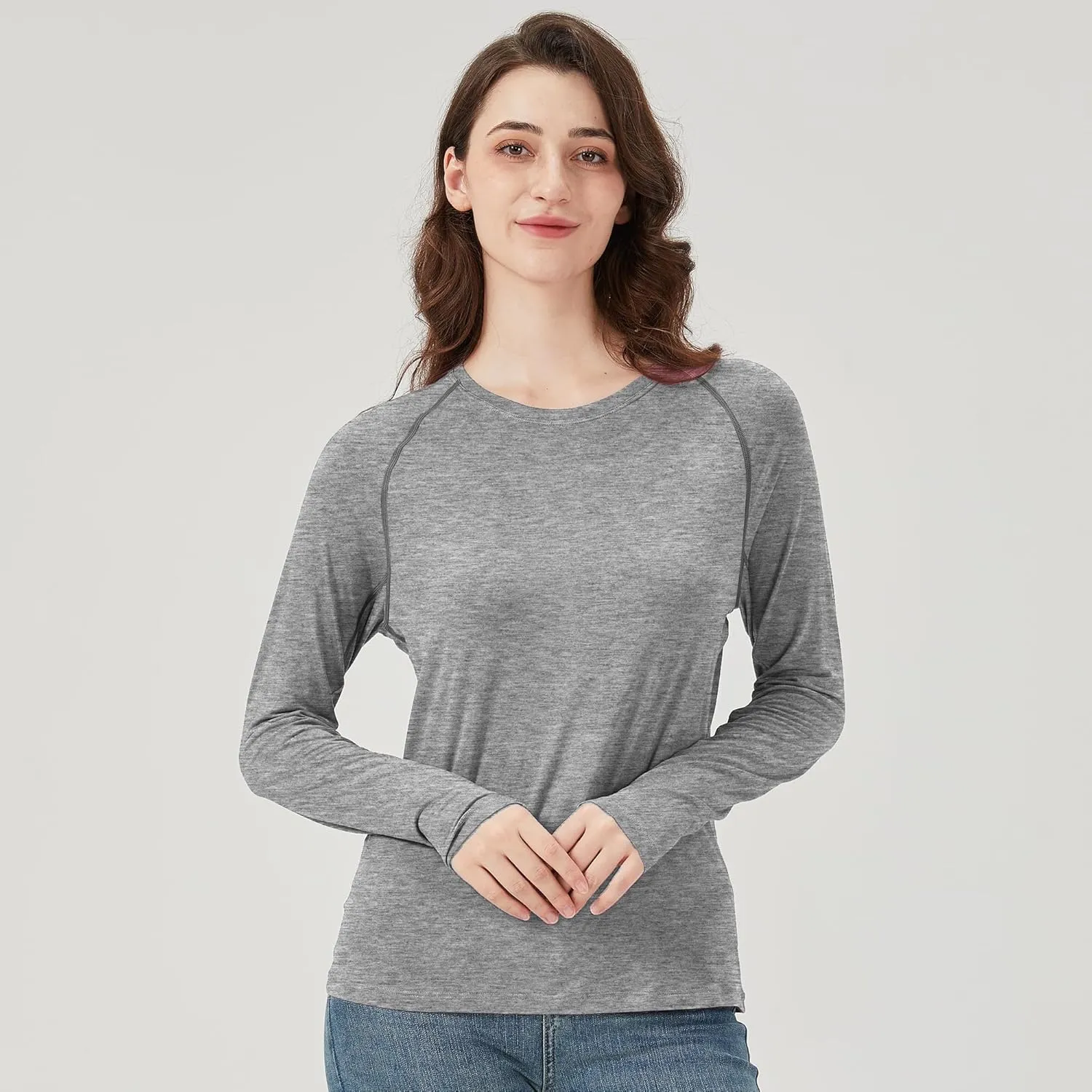 netdraw Women's Ultra Soft Bamboo Viscose Workout T-Shirt Long Sleeve Cooling Lighweight Tops with Thumbholes