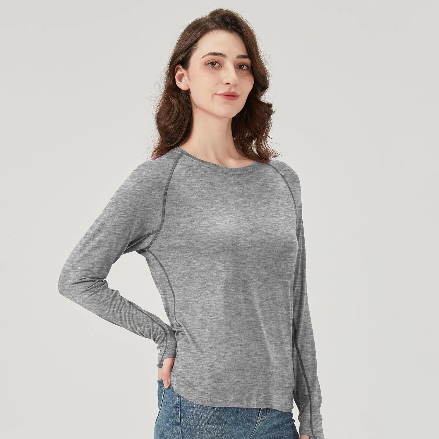 netdraw Women's Ultra Soft Bamboo Viscose Workout T-Shirt Long Sleeve Cooling Lighweight Tops with Thumbholes