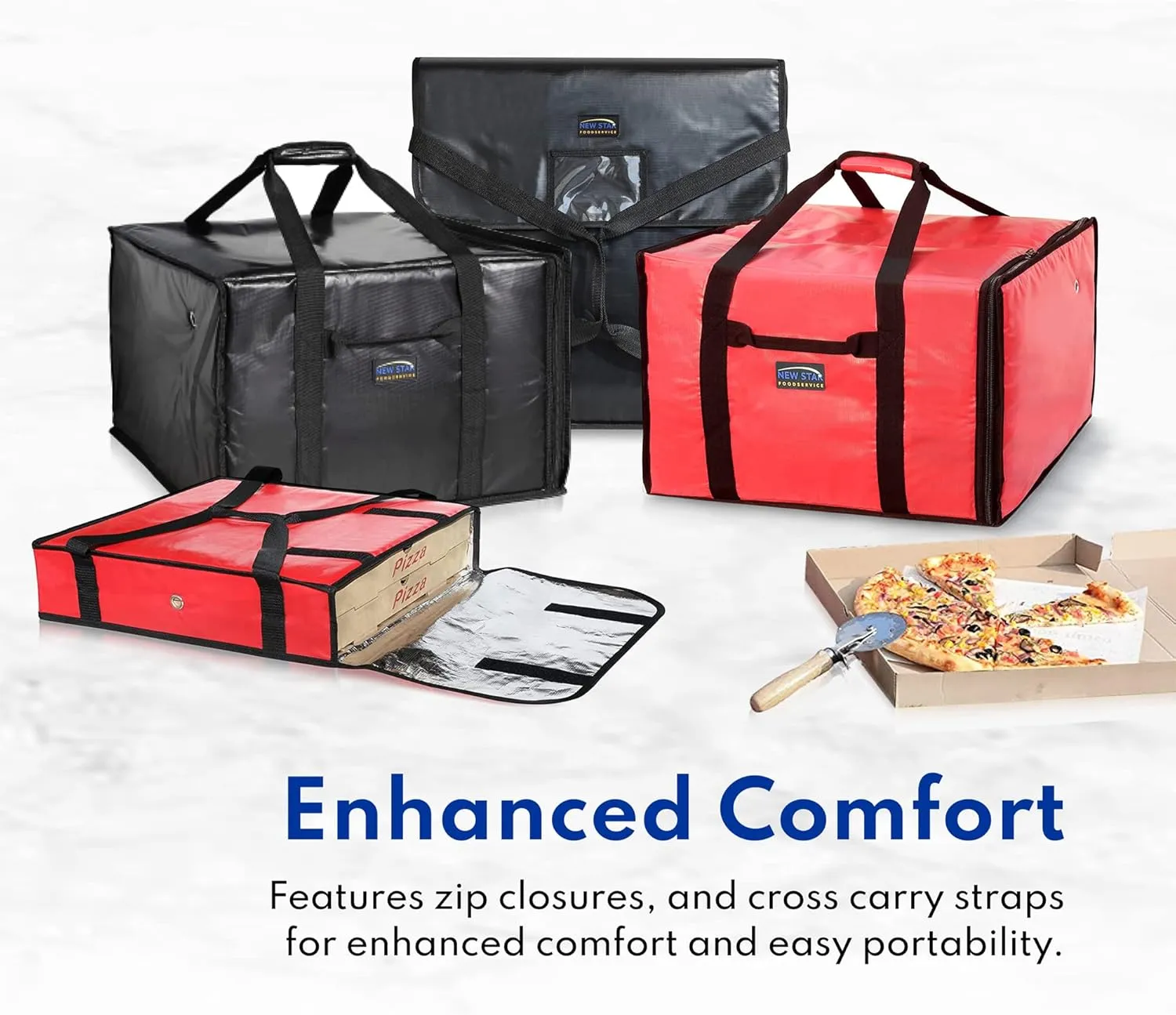 New Star Foodservice 51131 Insulated Pizza Delivery Bag, 24" by 24" by 5", Black