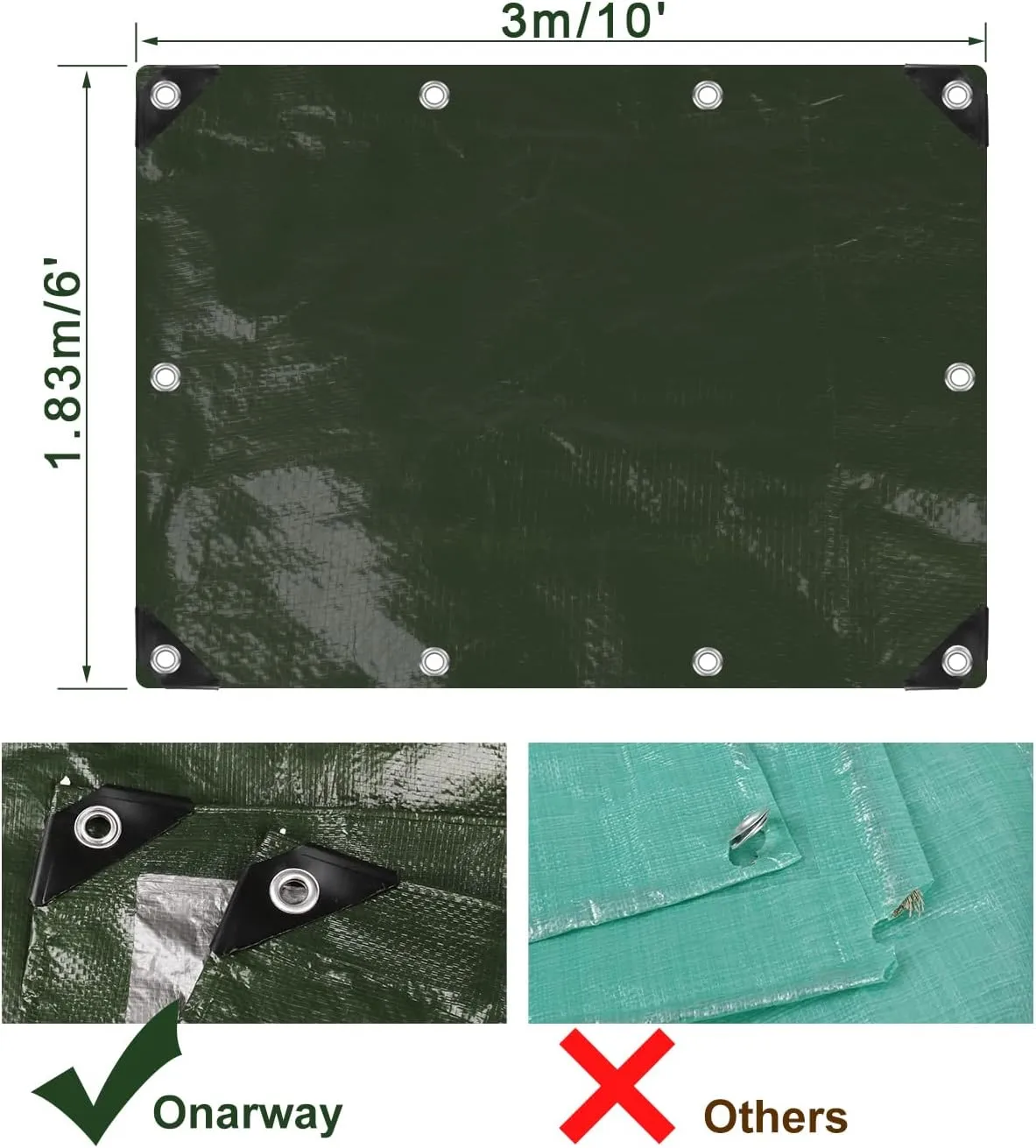 Onarway Poly Tarps Waterproof for Outdoor: Green Tarpaulin 6Mil Thicken 6x10 Ft 2Packs- Anti-UV Waterproof Tarp Cover with Grommets Multipurpose for Boat Pool Roof Camping